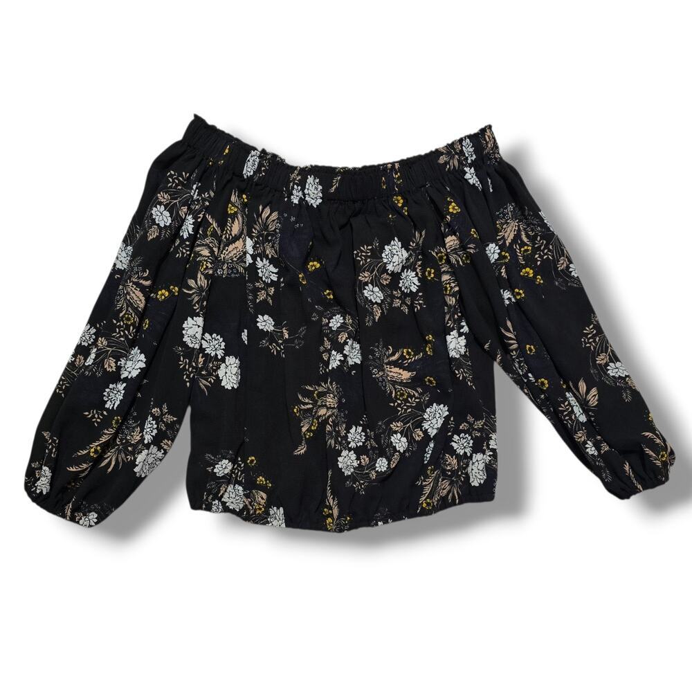 bebe women's Black Floral Off-the-Shoulder Blouse